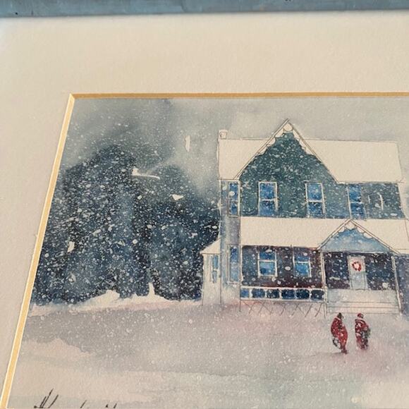 Helga Lunkwitz Signed Hand Painted Orig. Watercolor Framed Matted House in Snow - Picture 14 of 16